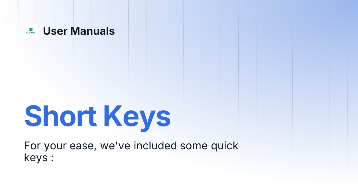 Short Keys | User Manuals