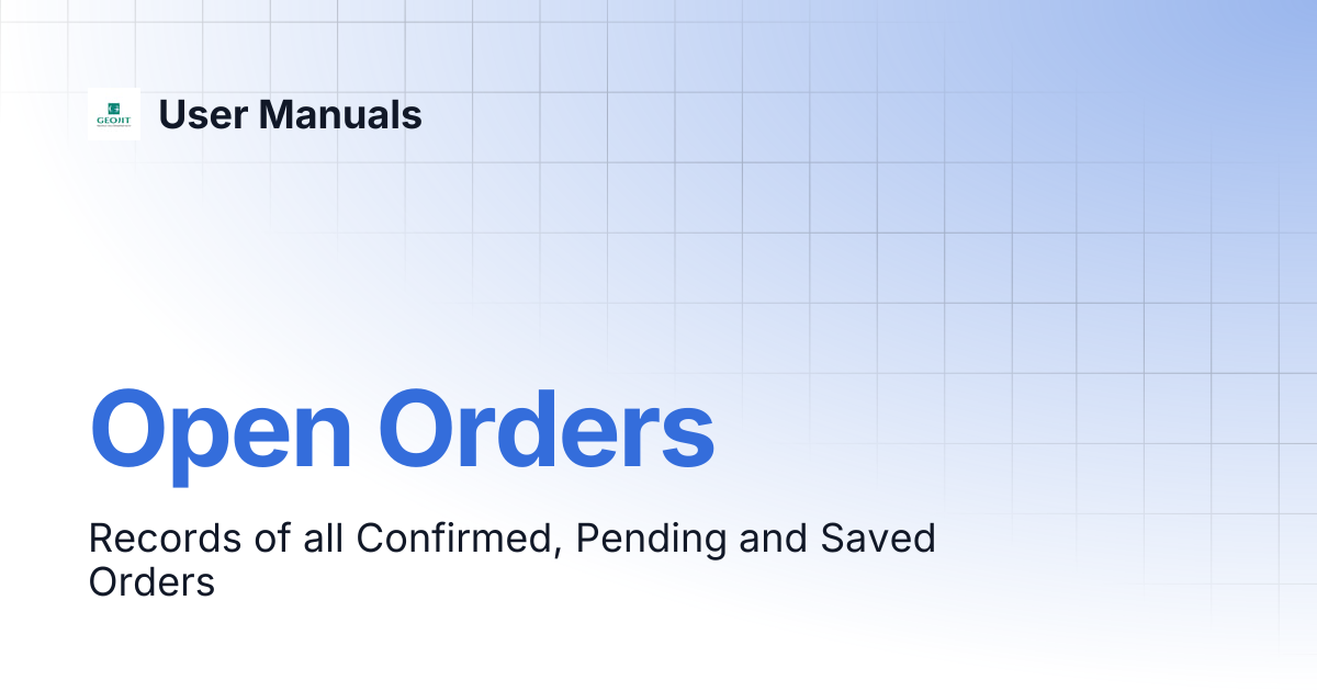Open Orders | User Manuals